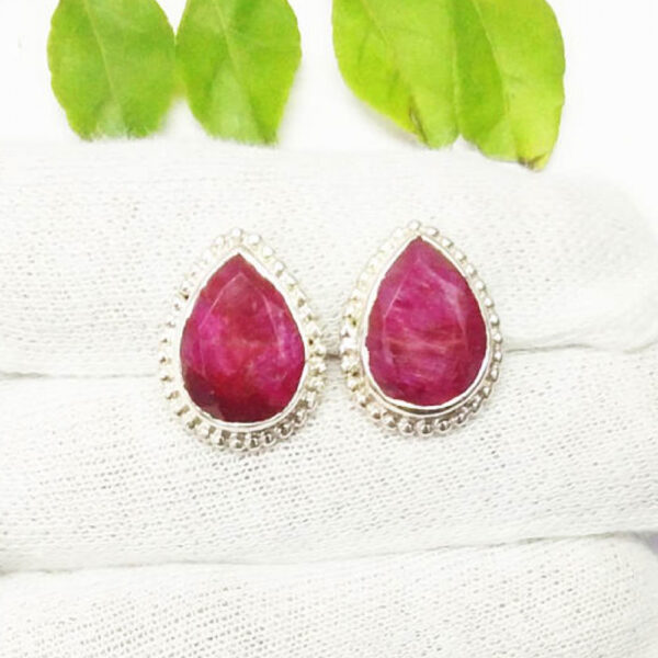 925 Sterling Silver Ruby Earrings Handmade Jewelry Gemstone Birthstone Earrings Hand Picture