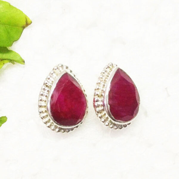 925 Sterling Silver Ruby Earrings Handmade Jewelry Gemstone Birthstone Earrings Side Picture