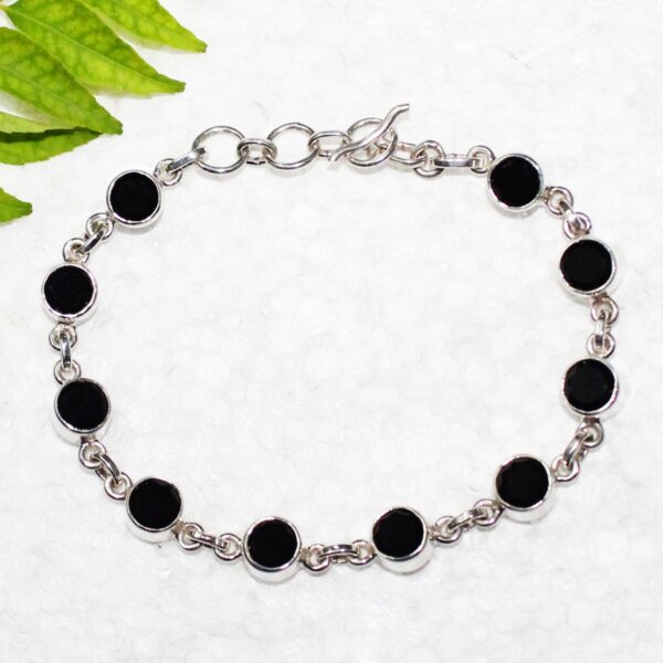 925 Sterling Silver Black Tourmaline Bracelet Handmade Jewelry Gemstone Birthstone Bracelet front picture