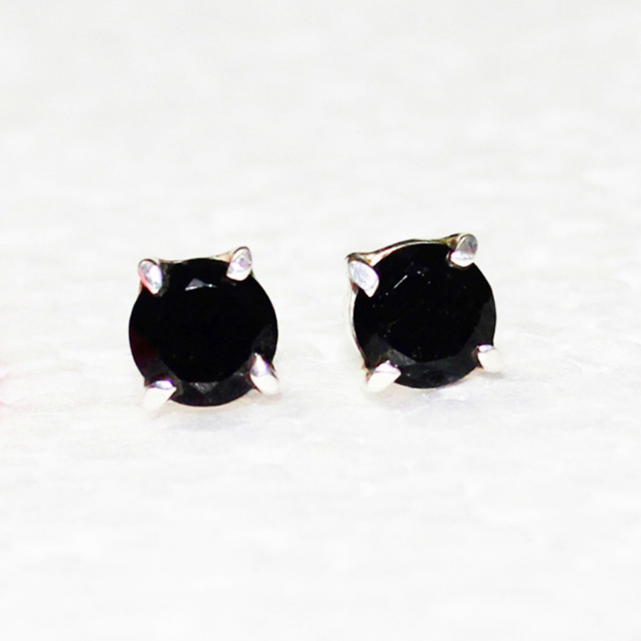925 Sterling Silver Natural Black Tourmaline Earrings, Handmade Birthstone Jewelry, Silver Stud Earrings, Gift For Her