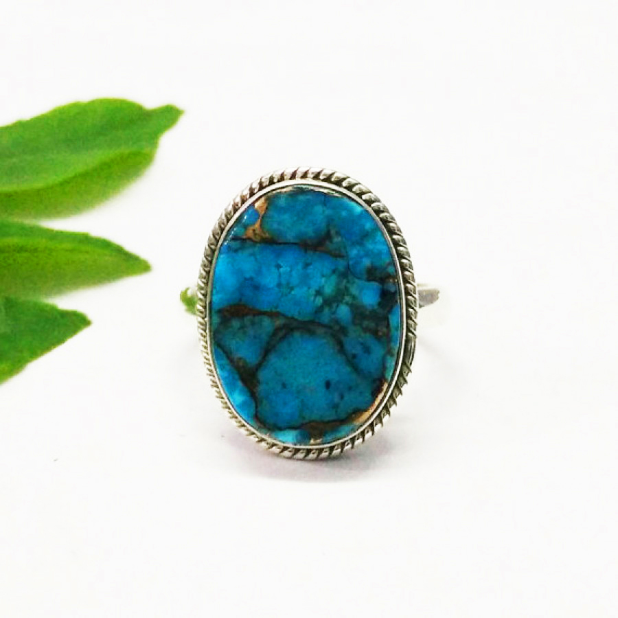 925 Sterling Silver Blue Copper Turquoise Ring, Handmade Jewelry, Gemstone Birthstone Ring, Gift For Women