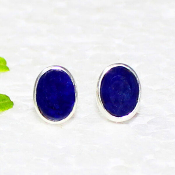 925 Sterling Silver Blue Sapphire Earrings Handmade Jewelry Gemstone Birthstone Earrings front picture