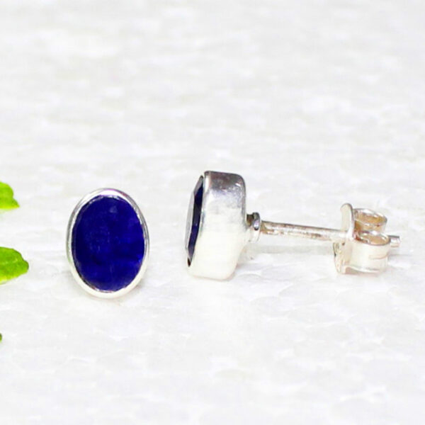 925 Sterling Silver Blue Sapphire Earrings Handmade Jewelry Gemstone Birthstone Earrings side picture