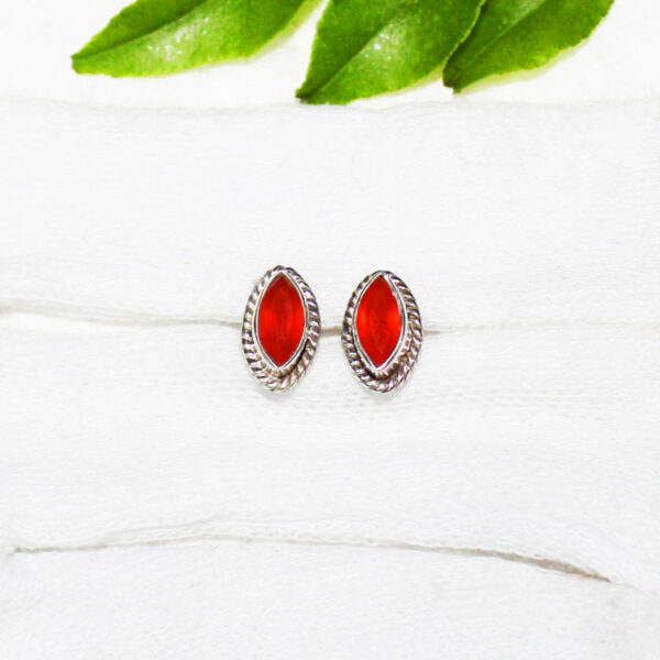925 Sterling Silver Carnelian Earrings Handmade Jewelry Gemstone Birthstone Earrings hand picture