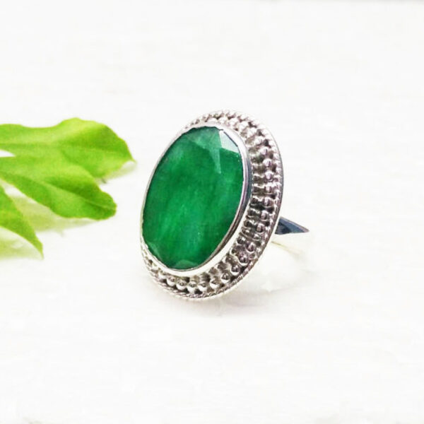 925 Sterling Silver Emerald Ring Handmade Jewelry Gemstone Birthstone Ring side picture