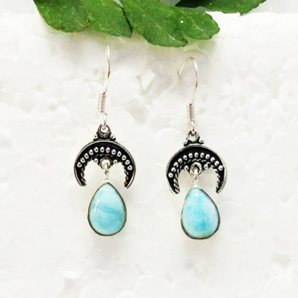 925 Sterling Silver Larimar Earrings Handmade Jewelry Gemstone Birthstone Earrings front picture