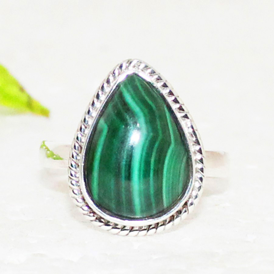 925 Sterling Silver Natural Malachite Ring, Handmade Jewelry, Gemstone Birthstone Ring, Gift For Women