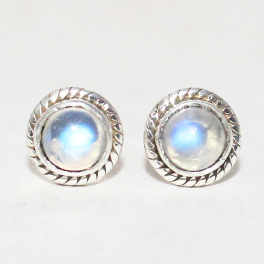 925 Sterling Silver Natural Rainbow Moonstone Earrings, Handmade Birthstone Jewelry, Silver Stud Earrings, Gift For Her