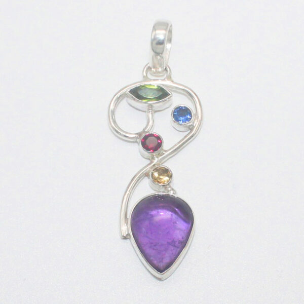 925 Sterling Silver Multi Stone Necklace Handmade Jewelry Gemstone Birthstone Pendant front picture