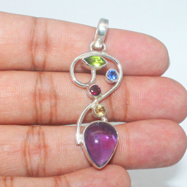 925 Sterling Silver Multi Stone Necklace Handmade Jewelry Gemstone Birthstone Pendant hand picture