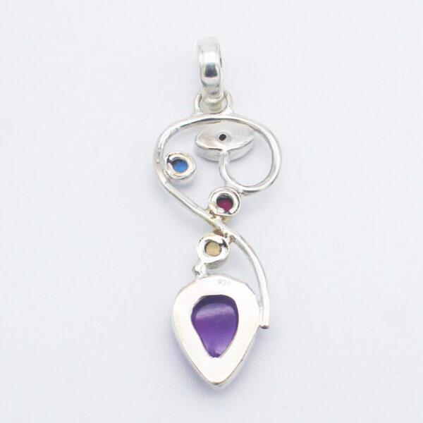 925 Sterling Silver Multi Stone Necklace Handmade Jewelry Gemstone Birthstone Pendant back picture