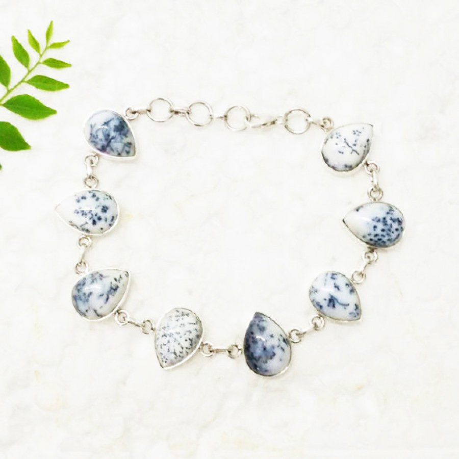 925 Sterling Silver Natural Dendritic Opal Bracelet, Handmade Jewelry, Gemstone Birthstone Bracelet, Gift For Women