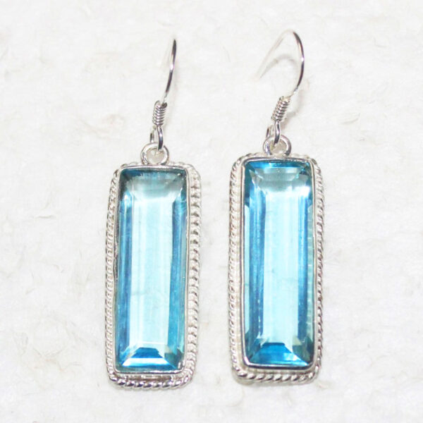 925 Sterling Silver Blue Topaz Earrings Handmade Jewelry Gemstone Birthstone Earrings front picture