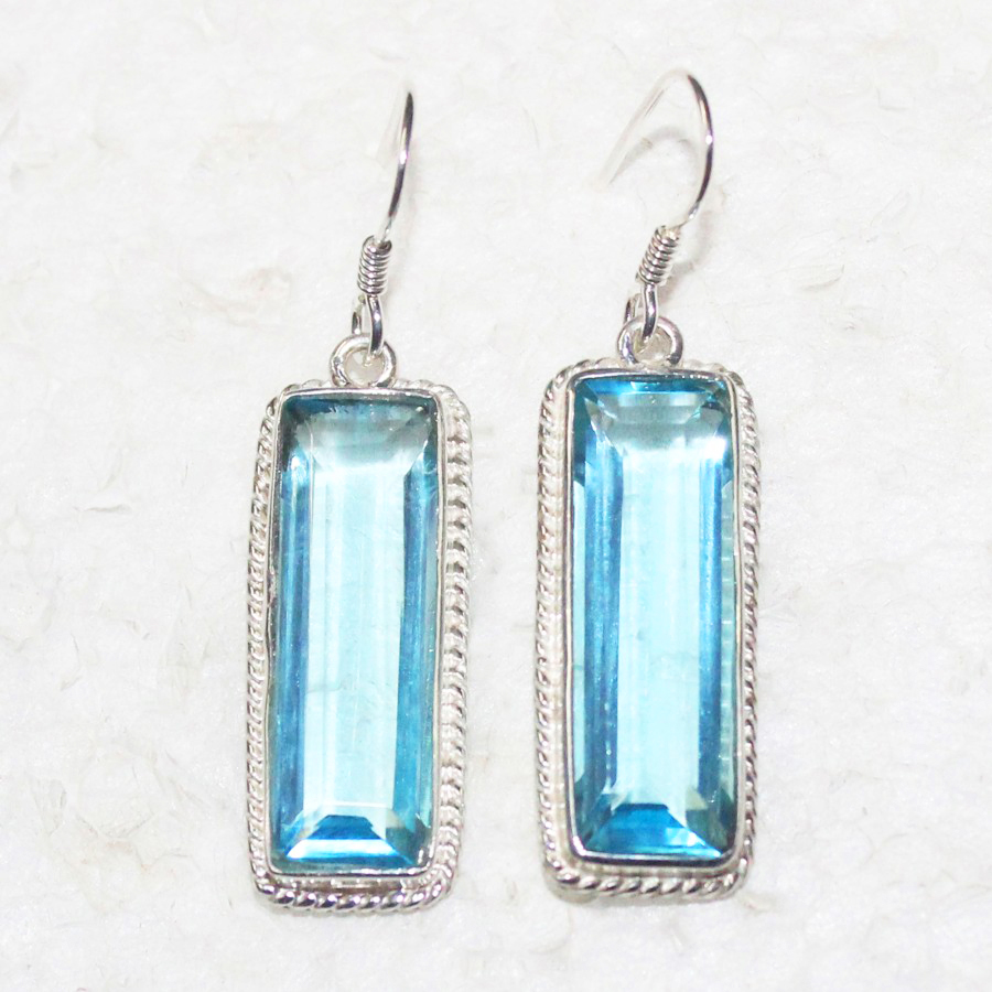 925 Sterling Silver Blue Topaz Earrings, Handmade Gemstone Jewelry, Silver Earrings Dangle, Gift For Her