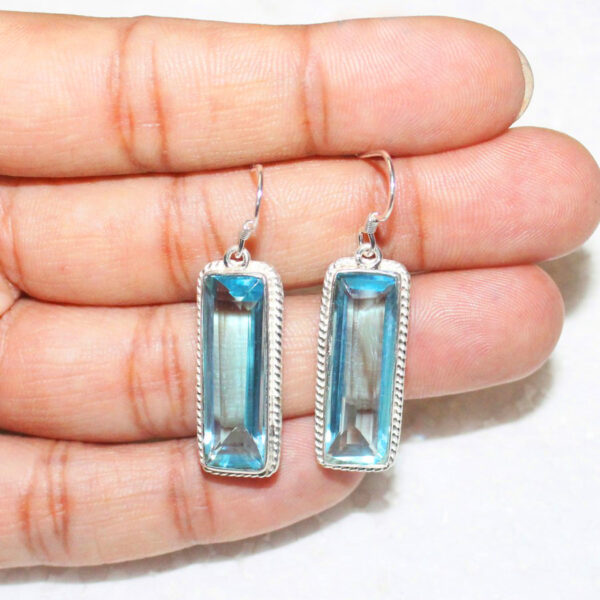 925 Sterling Silver Blue Topaz Earrings Handmade Jewelry Gemstone Birthstone Earrings hand picture