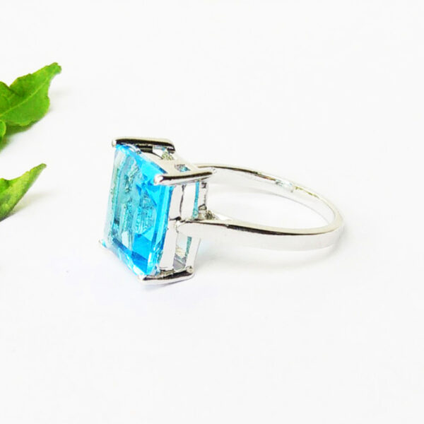 925 Sterling Silver Blue Topaz Ring Handmade Jewelry Gemstone Birthstone Ring side picture