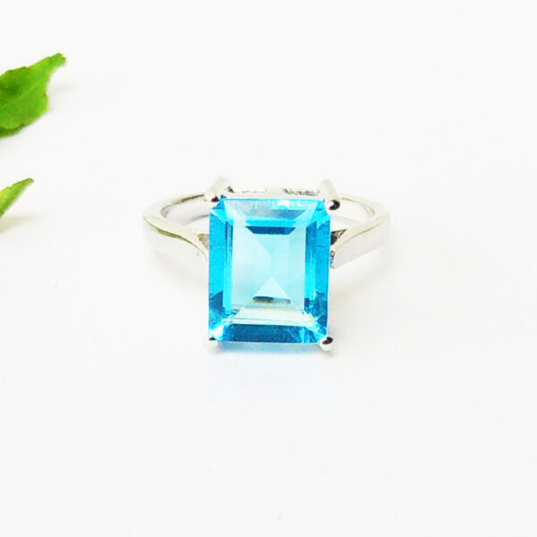 925 Sterling Silver Blue Topaz Ring Handmade Jewelry Gemstone Birthstone Ring front picture