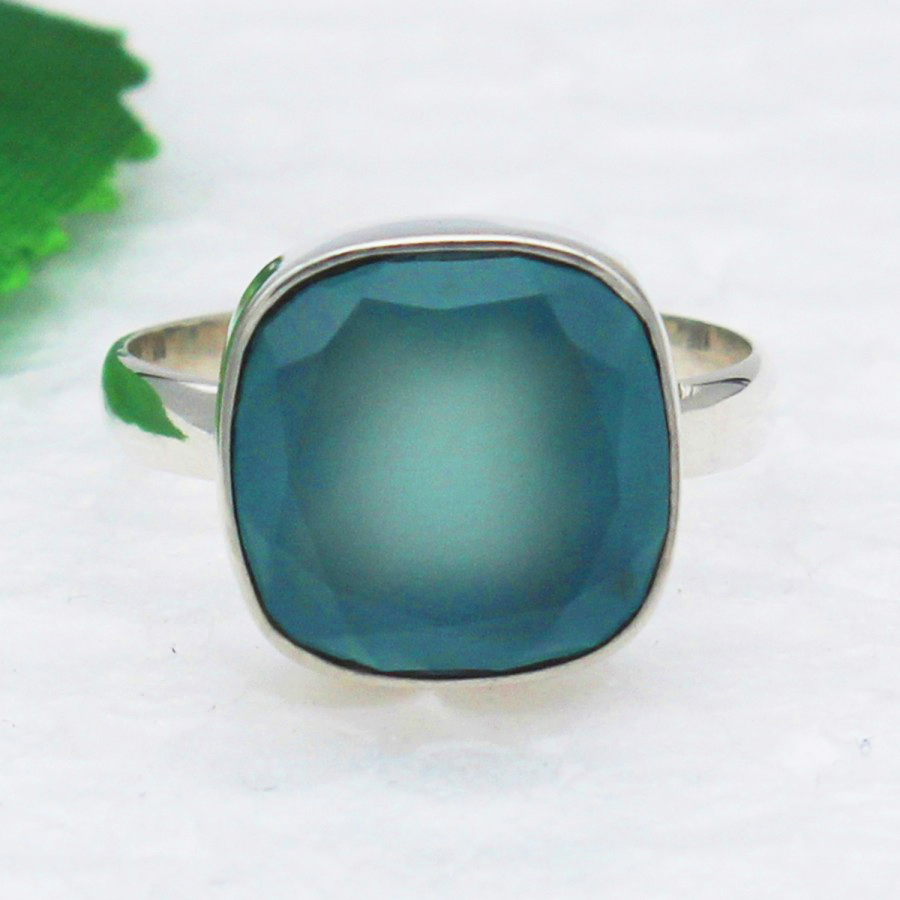 925 Sterling Silver Aqua Chalcedony Ring, Handmade Jewelry, Gemstone Birthstone Ring, Gift For Her
