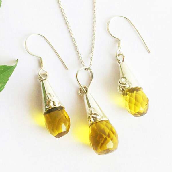 925 Sterling Silver Citrine Pendant Earrings Set Handmade Jewelry Gemstone Birthstone Earrings side picture