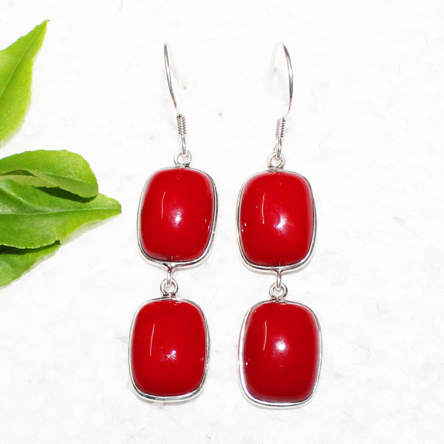 925 Sterling Silver Coral Earrings, Handmade Birthstone Jewelry, Silver Earrings Dangle, Gift For Women