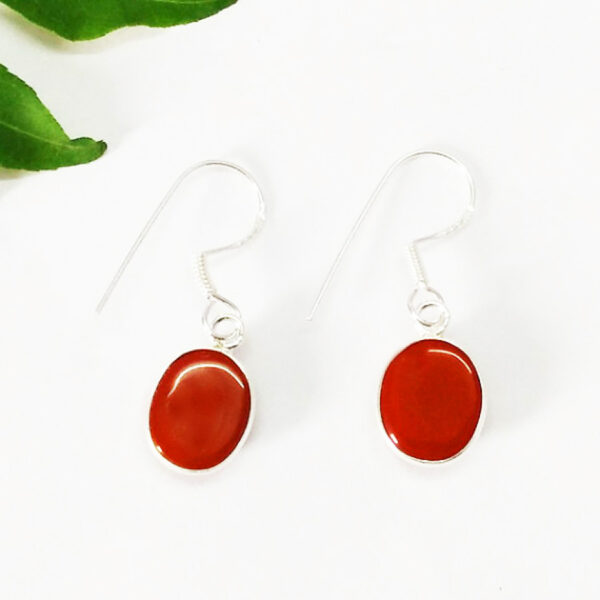 925 Sterling Silver Coral Earrings Handmade Jewelry Gemstone Birthstone Earrings back picture