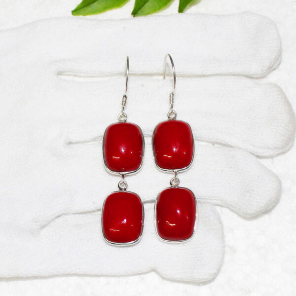 925 Sterling Silver Coral Earrings Handmade Jewelry Gemstone Birthstone Earrings hand picture