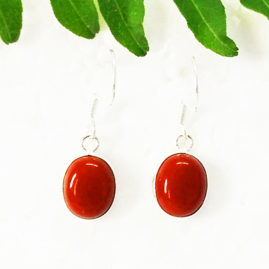 925 Sterling Silver Coral Earrings, Handmade Birthstone Jewelry, Silver Earrings Dangle, Gift For Her