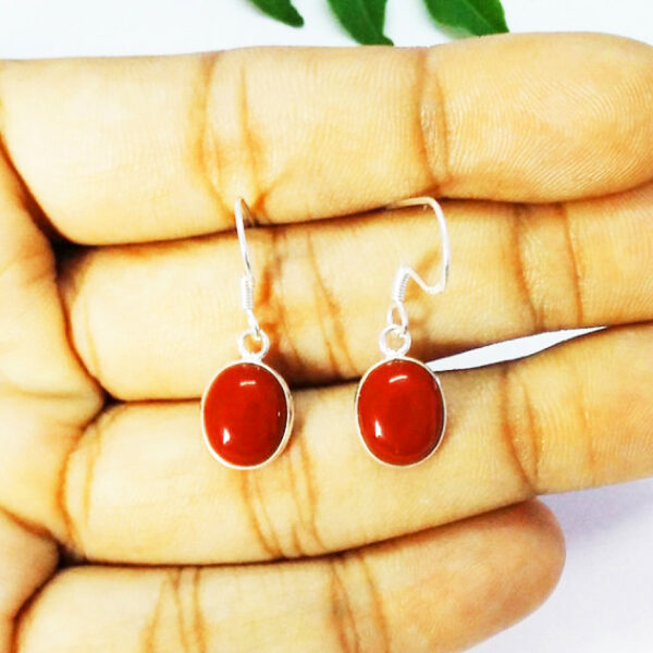 925 Sterling Silver Coral Earrings Handmade Jewelry Gemstone Birthstone Earrings hand picture