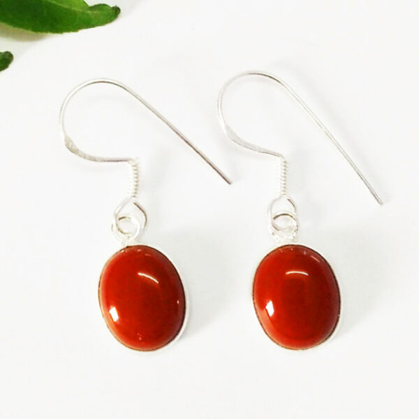 925 Sterling Silver Coral Earrings Handmade Jewelry Gemstone Birthstone Earrings side picture