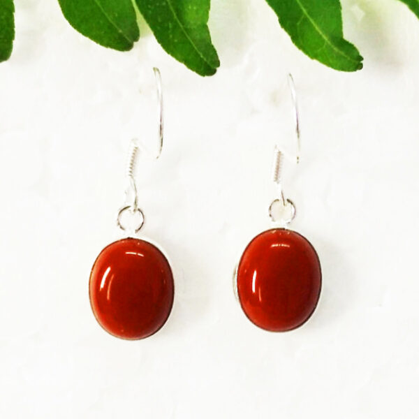 925 Sterling Silver Coral Earrings Handmade Jewelry Gemstone Birthstone Earrings front picture