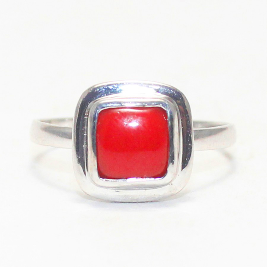 925 Sterling Silver Coral Ring, Handmade Jewelry, Gemstone Birthstone Ring, Gift For Women
