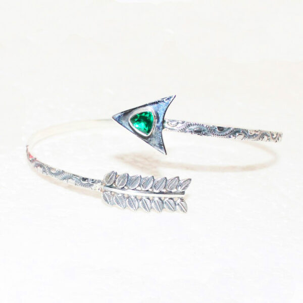 925 Sterling Silver Emerald Arm Cuff Bracelet Handmade Jewelry Gemstone Birthstone Bracelet