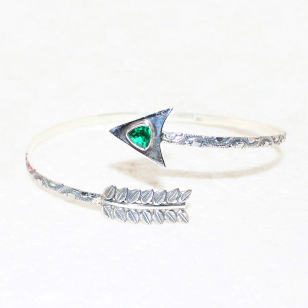 925 Sterling Silver Emerald Arm Cuff Bracelet Handmade Jewelry Gemstone Birthstone Bracelet front picture