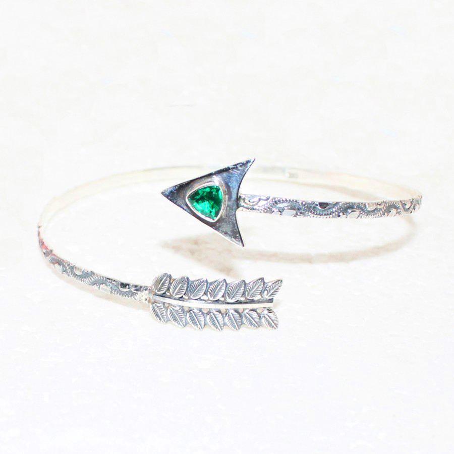 925 Sterling Silver Emerald Arm Cuff Bracelet, Handmade Jewelry, Gemstone Birthstone Bracelet, Gift For Women