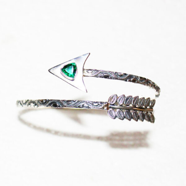 925 Sterling Silver Emerald Arm Cuff Bracelet Handmade Jewelry Gemstone Birthstone Bracelet front picture