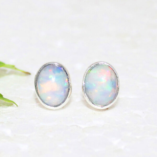 925 Sterling Silver Ethiopian Opal Earrings Handmade Jewelry Gemstone Birthstone Earrings front picture