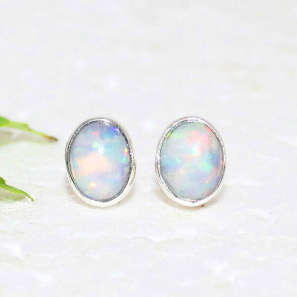 925 Sterling Silver Ethiopian Opal Earrings Handmade Jewelry Gemstone Birthstone Earrings front picture