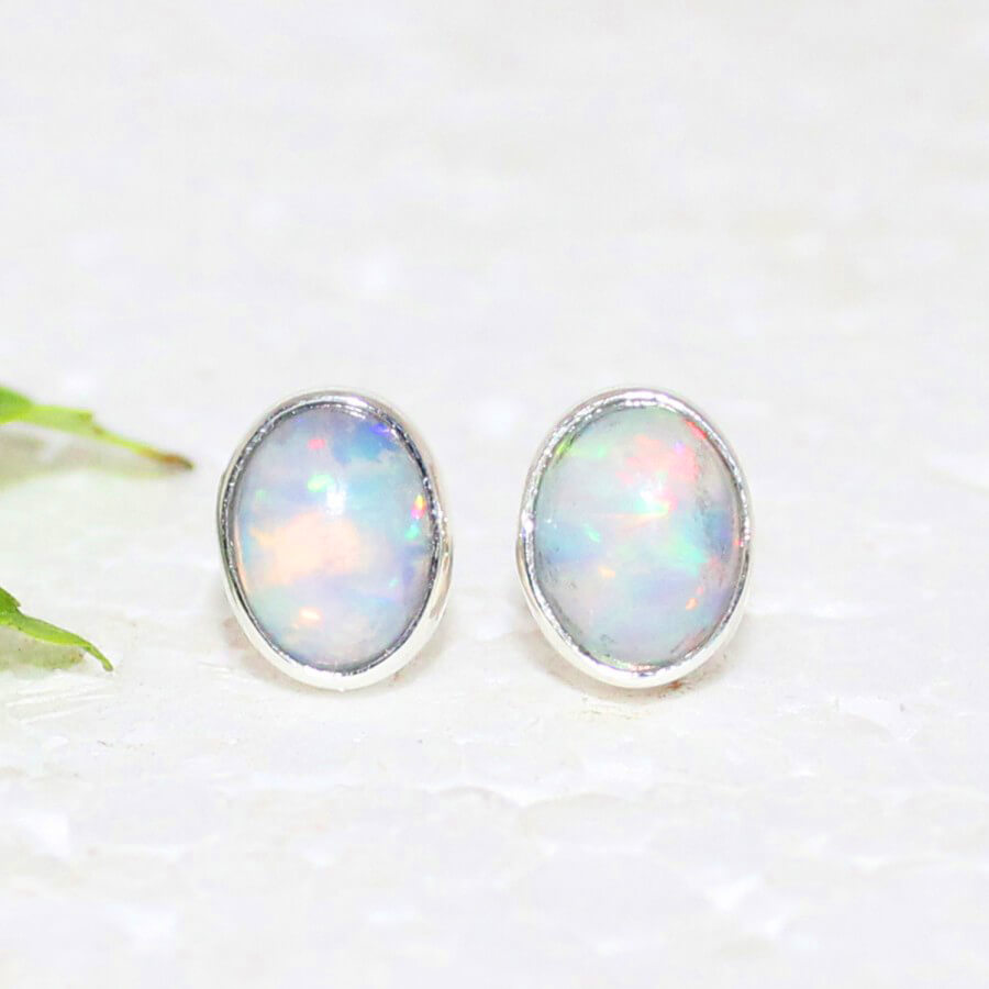 925 Sterling Silver Ethiopian Opal Earrings, Handmade Birthstone Jewelry, Silver Stud Earrings, Gift For Her