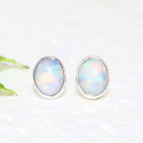 925 Sterling Silver Ethiopian Opal Earrings Handmade Jewelry Gemstone Birthstone Earrings front picture