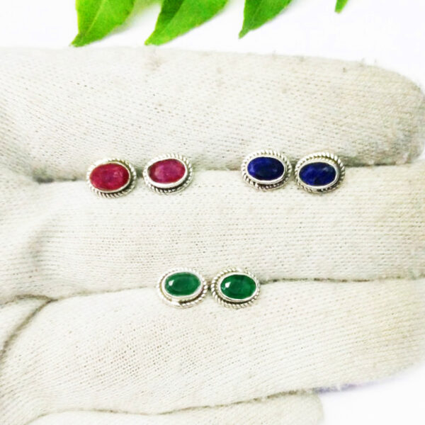 925 Sterling Silver 3 Pairs Multi Stone Earrings Handmade Jewelry Gemstone Birthstone Earrings hand picture