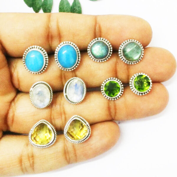 925 Sterling Silver 5 Pairs Multi Stone Earrings Handmade Jewelry Gemstone Birthstone Earrings hand picture