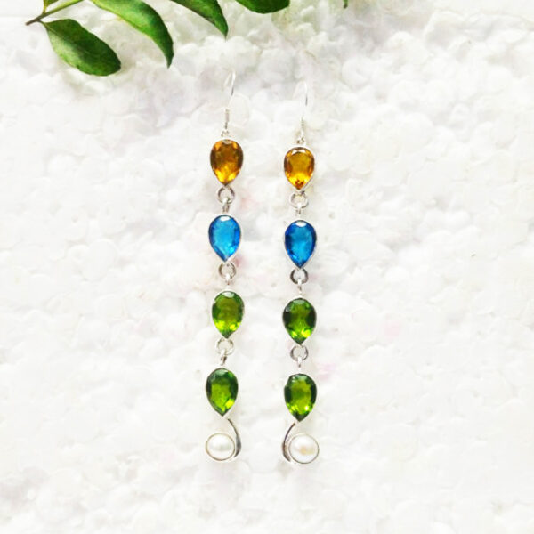 925 Sterling Silver Multi Stone Earrings Handmade Jewelry Gemstone Birthstone Earrings front picture