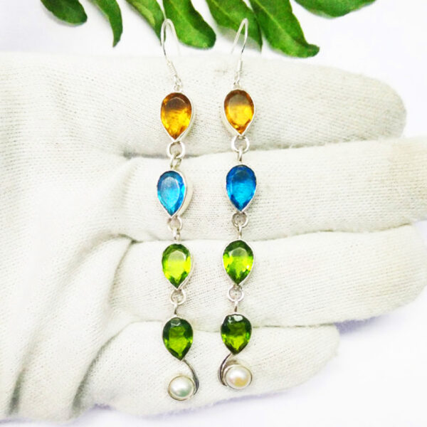 925 Sterling Silver Multi Stone Earrings Handmade Jewelry Gemstone Birthstone Earrings hand picture