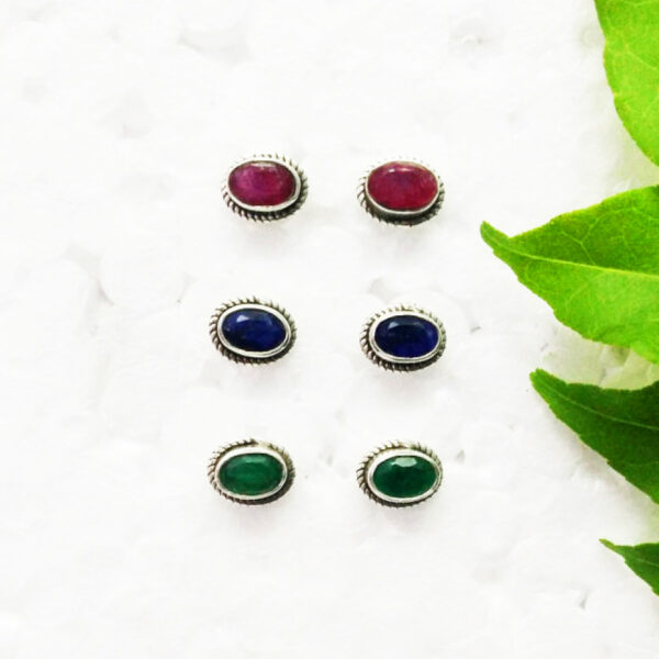 925 Sterling Silver 3 Pairs Multi Stone Earrings Handmade Jewelry Gemstone Birthstone Earrings front picture