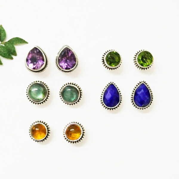 925 Sterling Silver 5 Pairs Multi Stone Earrings Handmade Jewelry Gemstone Birthstone Earrings front picture