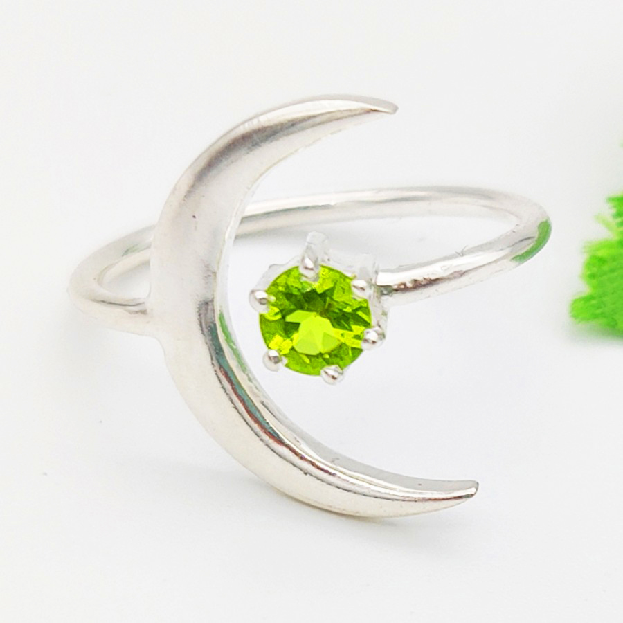 925 Sterling Silver Peridot Ring, Crescent Moon Ring, Handmade Jewelry, Gemstone Birthstone Jewelry, Gift For Her (Copy)
