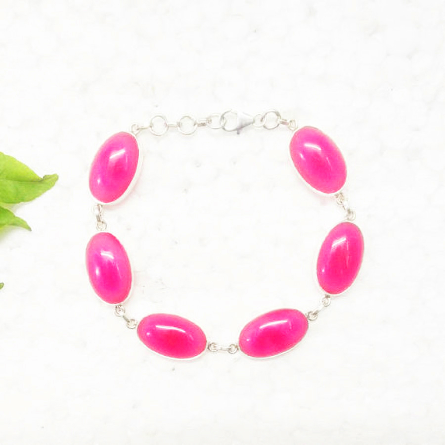 925 Sterling Silver Pink Agate Bracelet, Handmade Jewelry, Gemstone Birthstone Bracelet, Gift For Women