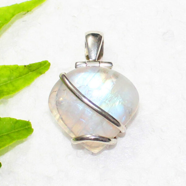 925 Sterling Silver Rainbow Moonstone Necklace Handmade Jewelry Gemstone Birthstone Pendant front picture