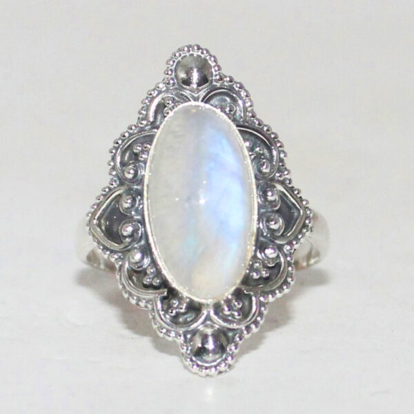 925 Sterling Silver Rainbow Moonstone Ring Handmade Jewelry Gemstone Birthstone Ring front picture