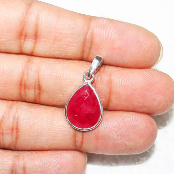 925 Sterling Silver Ruby Necklace Handmade Jewelry Gemstone Birthstone Pendant hand picture